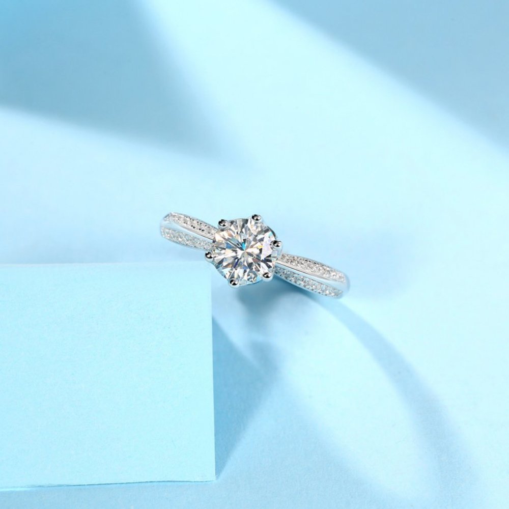 Certified 3ct. t.w. Diamond Moissanite Solitaire Engagement Ring NEW A - Picture 4 of 9